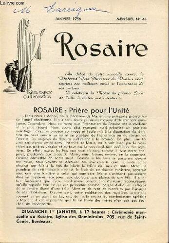 Livret Rosaire - Janvier 1956 - Mensuel N°44 - Rosaire : Priere Pour L'unite