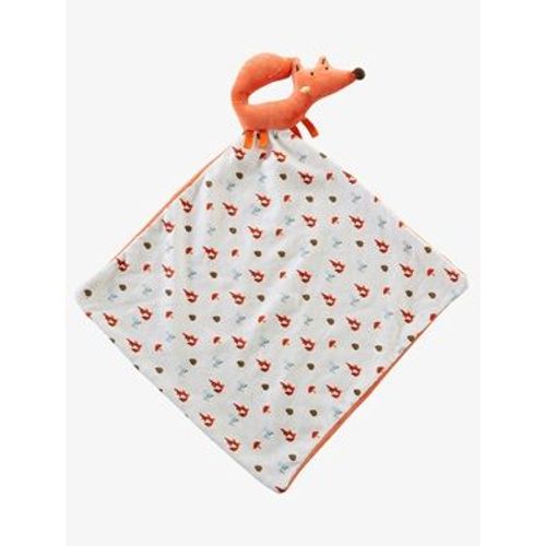 Doudou Lange Hochet Renard Vertbaudet Blanc Orange Motifs Champignons Pommes De Pin Ecureuils Peluche Bébé Vert Baudet 