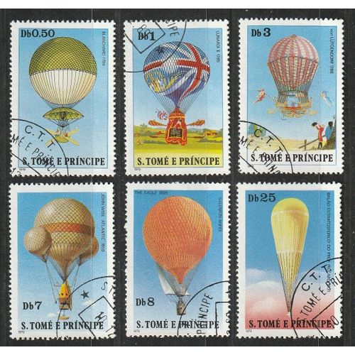 Série Complète De 6 Timbres Oblitérés 1979 Sao Tomé Et Principe. Histoire De La Montgolfière N° 584 À 589