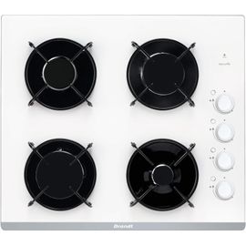 Brandt BPG6413W - Table de cuisson au gaz - 4 plaques de cuisson - Niche - largeur : 56 cm - profondeur : 48 cm - blanc - avec avant biseauté