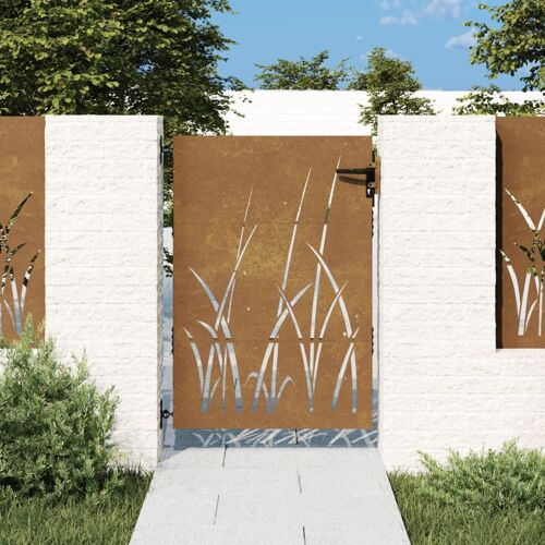 vidaXL Portail de jardin 85x150 cm acier corten conception d'herbe