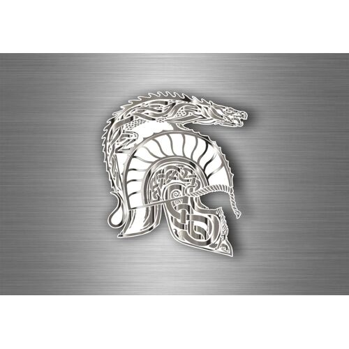 Autocollant Sticker Voiture Casque Guerrier Molon Labe Helmet Spartan Dragon