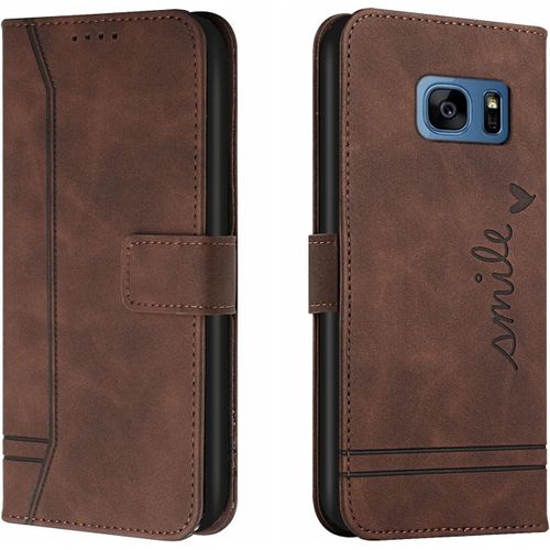 Coque Pour Galaxy S7 Edge, Etui Cuir Avec Magnetique, Flip Pochette Housse Pour Galaxy S7 Edge Protection, Marron