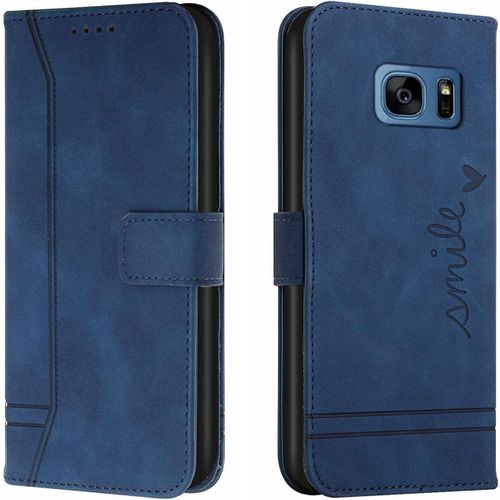 Coque Pour Galaxy S7 Edge, Etui Cuir Avec Magnetique, Flip Pochette Housse Pour Galaxy S7 Edge Protection, Bleu
