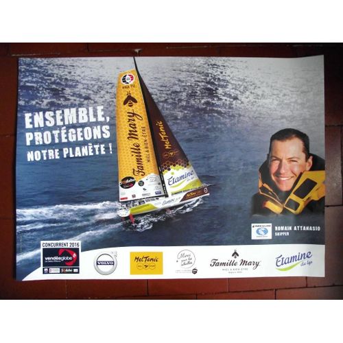 Affiche Vendée Globe 2016.Romain Attanasio Skipper  Famille Mari Étamine Du Lys