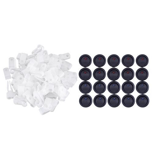 Lot de 20 interrupteurs à bascule Led 12V 20a, 100 pièces, borne à 3 positions, bleue et rouge, faisceau de fixation de Type R, 6.4Mm