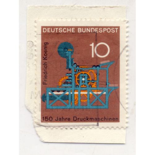Timbre Allemagne, Bundespost :  Timbre Oblitéré, Friedrich Koenig 150 Jahre Druckmachinen, Valeur 10