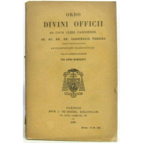 Ordo Divini Officii Ad Usum Cleri Parisiensis Ee.  Ac Rr.  Dd.  Cardinalis Suhard, Tituli Sancti Honuphrii In Janiculo -1936
