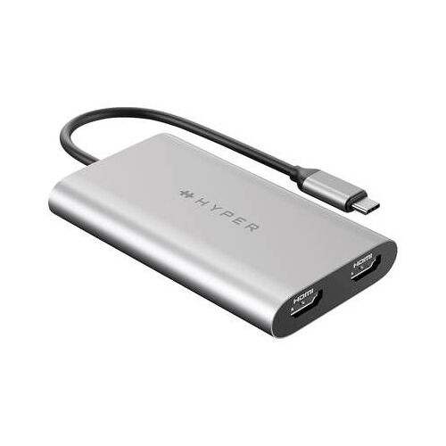 HyperDrive Dual - Adaptateur vidéo - USB-C pour HDMI, USB-C - Alimentation USB (100 W), 4K 30Hz (HDMI 2ème écran), 4K 60Hz (HDMI 1er écran)