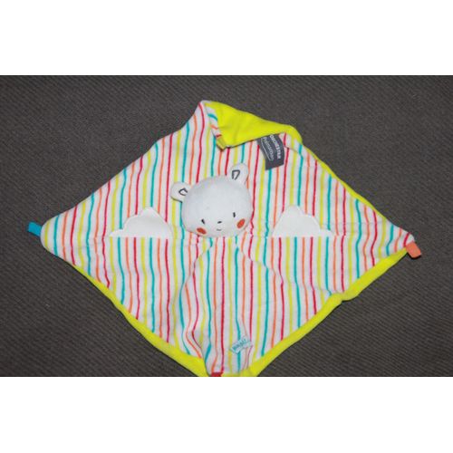 Doudou Orchestra Premaman Ours Plat Mon Petit Ange Blanc Vert Rayé Rouge Orange