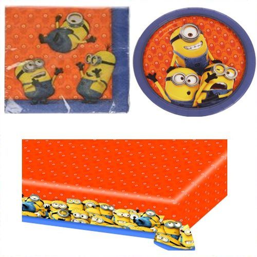 Lot Kit Pack Les MINIONS pour Anniversaire : 20 Serviettes + 8 Assiettes + 1 Nappe plastifiée - Kit 29 pièces AMSCAN