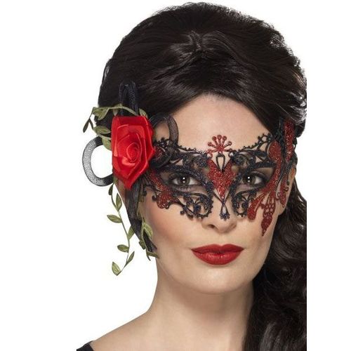 Loup Dentelle Noir Et Rouge Femme Dia De Los Muertos Taille Unique