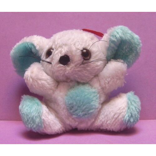 Peluche Souris Blanche Et Bleu - 12 Cm