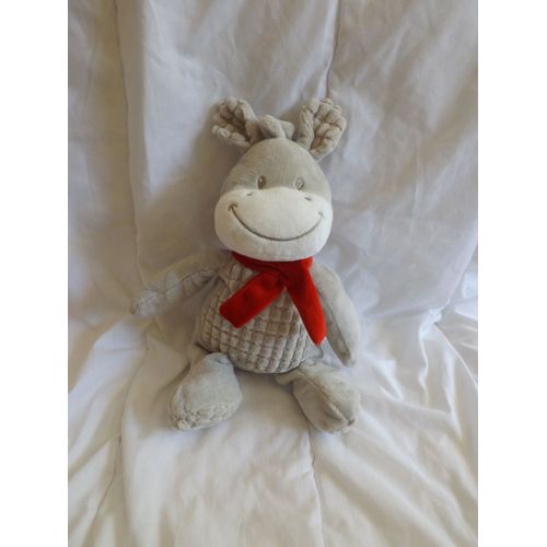 Doudou Peluche Ane Cheval Gris Rouge Nicotoy