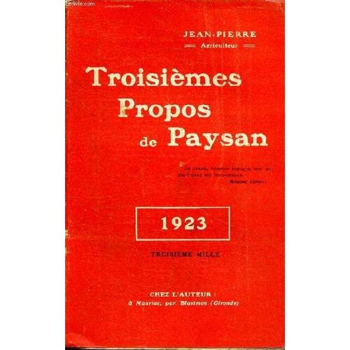Troisièmes Propos De Paysans 1923
