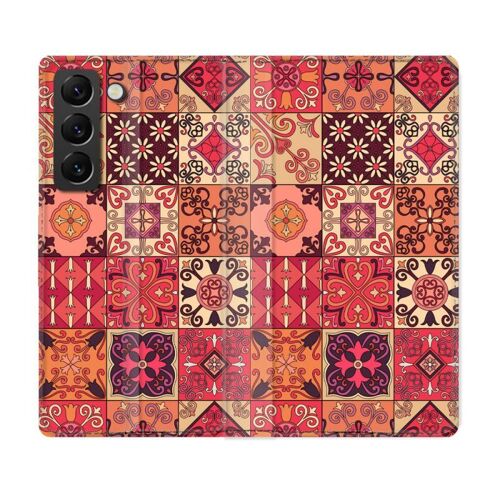 Housse Cuir Portefeuille Pour Samsung Galaxy S22 Texture Carreau Ciment Rouge