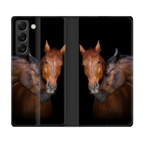Housse Cuir Portefeuille Pour Samsung Galaxy S22 Animal Cheval Marron