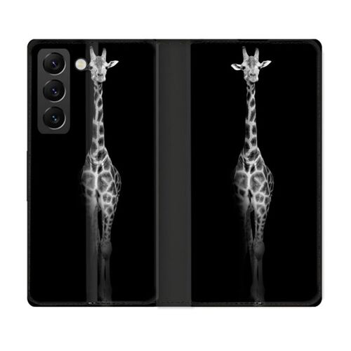 Housse Cuir Portefeuille Pour Samsung Galaxy S22 Animal Girafe Noire
