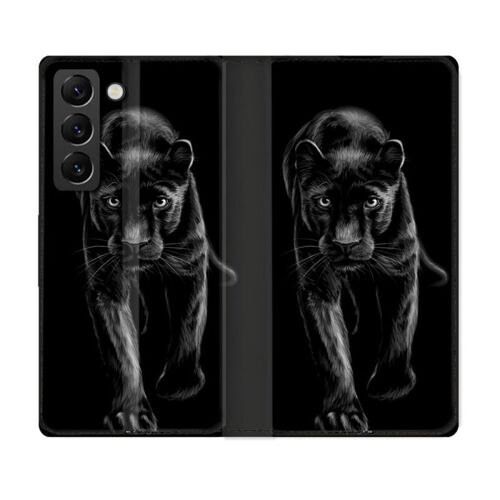 Housse Cuir Portefeuille Pour Samsung Galaxy S22 Animal Panthère Noire