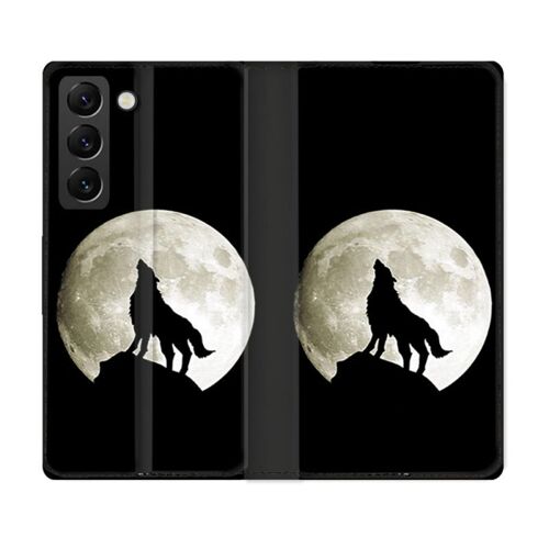 Housse Cuir Portefeuille Pour Samsung Galaxy S22 Plus Animal Loup Noir