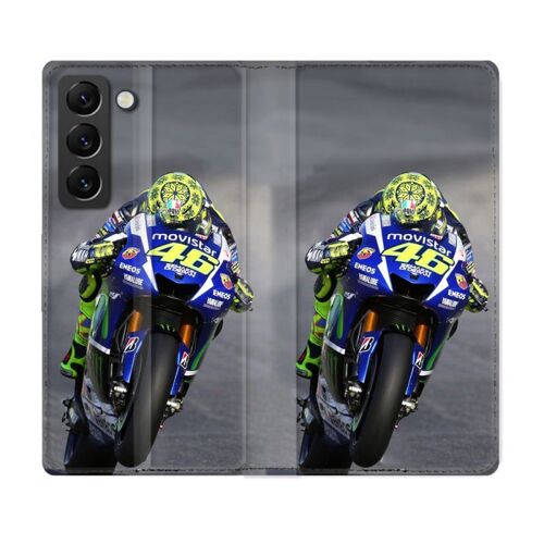 Housse Cuir Portefeuille Pour Samsung Galaxy S22 Plus Moto Course Gp Wheeling 46