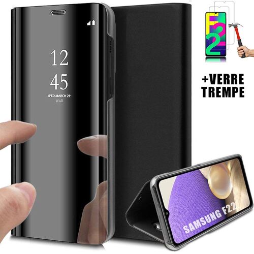 Coque Samsmung F22 (6.4'') + 2 Verres Trempes. Coque Anti-Choc Effet Miroir Design Protection integrale Noir