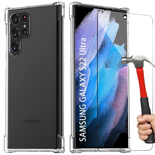 Coque Samsmung S22Ultra (6.8Ó) +Lot 2 Verres Trempes. Coque 4 Coins Renforcee Silicone Haute Resistance