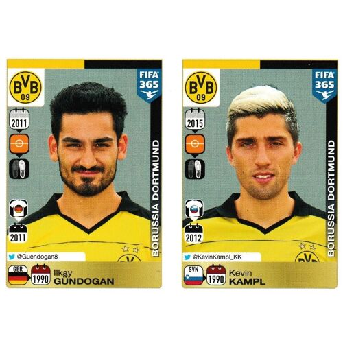N°515 / N°516 - Stickers Image Panini Fifa 365 ( 2016 ) - Ikay Gundogan / Kevin Kampl - Borussia Dortmund