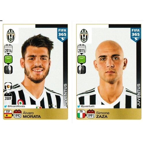 N°579 / N°580 - Stickers Image Panini Fifa 365 ( 2016 ) - Alvaro Morata / Simone Zaza - Juventus