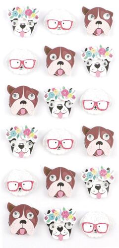 18 Mini Stickers Chiens 3d 20mm
