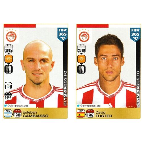 N°543 / N°544 - Stickers Image Panini Fifa 365 ( 2016 ) - Esteban Cambiasso / David Fuster - Olympiacos Fc