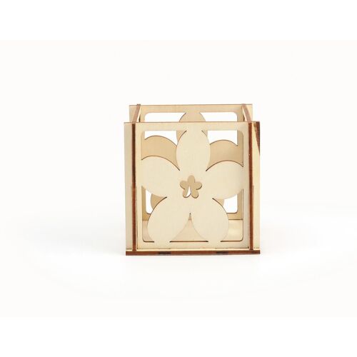Photophore Fleur Bois 70x70x70mm