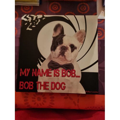Cadre Toile Bulldog Français Noir et Blanc Bob - My name is Bob : Bon the dog avec noeud papillon 30 x 30 cm