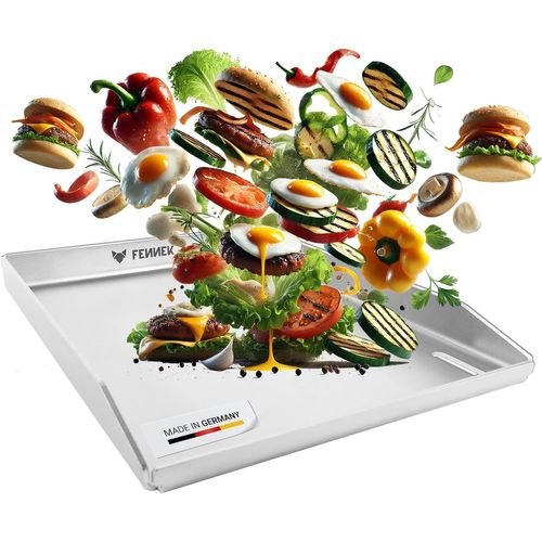 ASFASFq-Plancha Teppanyaki Plaque de cuisson 40 x 30 cm avec bord avant et grand trou de drainage en acier inoxydable de 4,0 mm Pour hamburgers, légumes, poissons, etc. Passe au lave-vaisselle | Bord