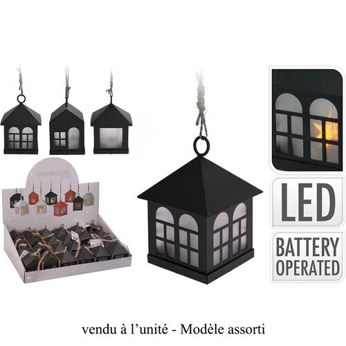 LANTERNE MAISON MÉTAL NOIR LED 6X8CM BLANC CHAUD