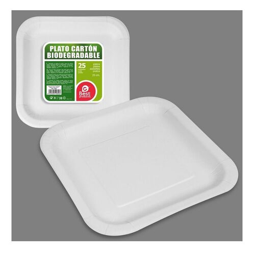 25 ASSIETTES CARRÉES CARTON BIO 23CM BLANC