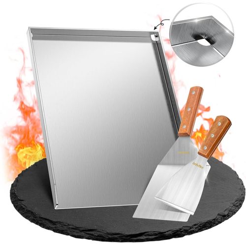 ASFASFq-Onlyfire Plaque de Cuisson en 304 Acier Inoxydable, Plancha avec Spatule Set, Plaque Massive de 4mm, Universelle Plancha de Cuisson pour Barbecue à Gaz et Barbecue à Charbon, Rectangulaire, 4