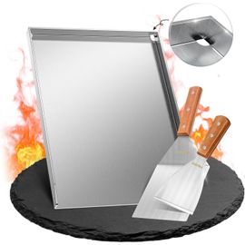 ASFASFq-Onlyfire Plaque de Cuisson en 304 Acier Inoxydable, Plancha avec Spatule Set, Plaque Massive de 4mm, Universelle Plancha de Cuisson pour Barbecue à Gaz et Barbecue à Charbon, Rectangulaire, 4