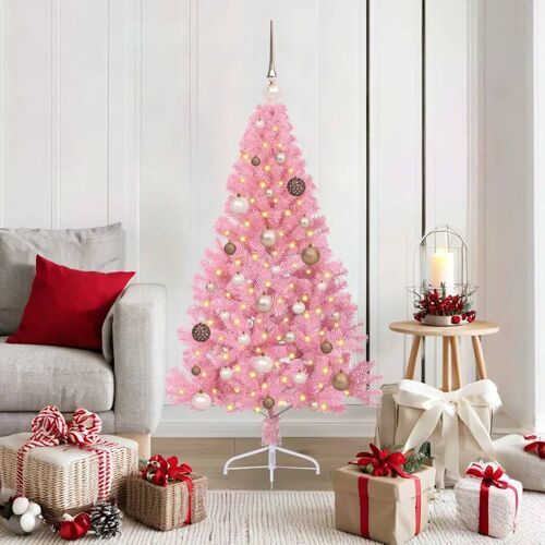 vidaXL Sapin de Noël artificiel pré-éclairé Rose 150 cm PVC