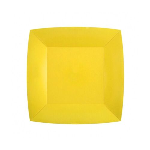 10 ASSIETTES CARTON BIO CARRÉES 23CM JAUNE