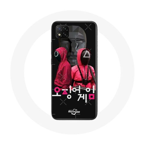 Coque Xiaomi Redmi 9c Squid Game Affiche Masques Soldats Logo Coréen