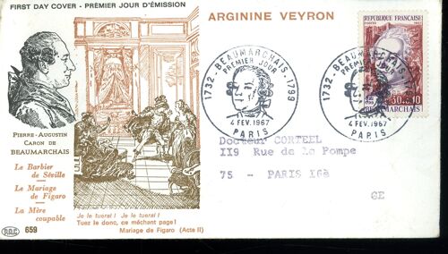 Enveloppe Premier Jour Du Timbre Beaumarchais    (Yt 1512)