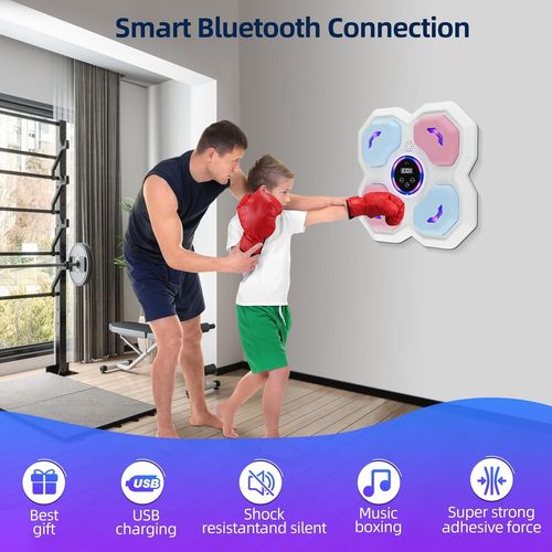 Asfasfq-Machine De Boxe De Musique Pour Enfants, Boxe Mural Musique Bluetooth Rechargeable À Montage Mural Avec 3 Niveaux De Vitesse, Gants, Lumières Cool, Boxe Enfant