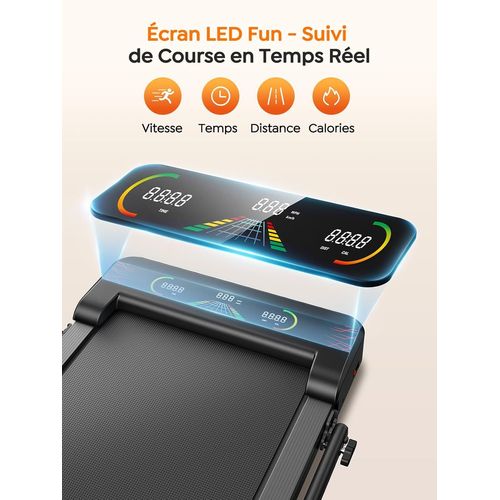 Asfasfq-Hometro Tapis De Course Pliable 5-En-1 Avec Led Motivantes - Tapis De Marche Inclinable 9%, Moteur Silencieux, Double Écran Led, 1-12 Km/H, Compact Walking Pad Maison/Bureau (120kg Max)