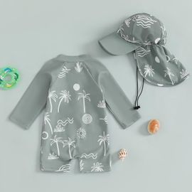Asfasfq-Maillot De Bain Bébé Garçon Anti-Uv Combinaison Natation Manches Longues Et Chapeau De Bain Ensemble Piscine Plage Plongée Surf