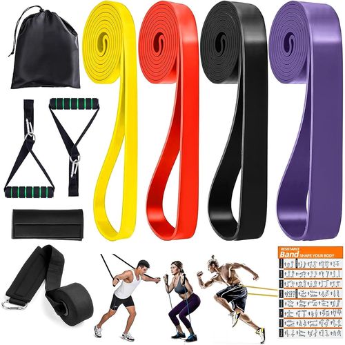 4 Niveaux Set De Bandes De Résistance Avec, Élastiques Fitness Pour Musculation, Yoga, Pilates & Étirements ¿ 2 Poignées, 2 Protège-Bandes, 1 Ancrage De Porte, Idéal Pour L¿Entraînement À Domicile