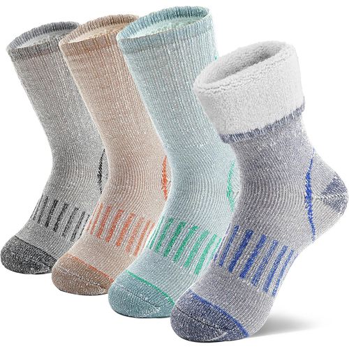 Kalanka-4 Paires Enfants Laine Mérinos Chaussettes Randonnée Garçons Filles Toutpetits Thermique Hiver Chaudes Bottes Épaisses Rembourrées Snowboard Chaussettes