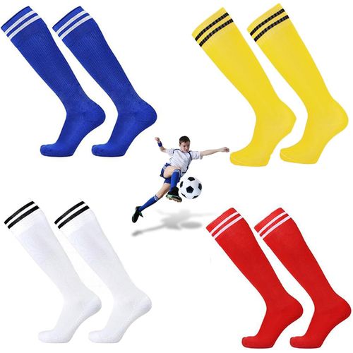 Kalanka-4 Paires Chaussette Foot Enfant, Chaussette Football Unisex, Chaussettes D'entraînement Sportif Chausette Anti Derapant Foot Respirant Et Absorbant La Sueur Pour Garçons Et Filles De 7 À 10 A
