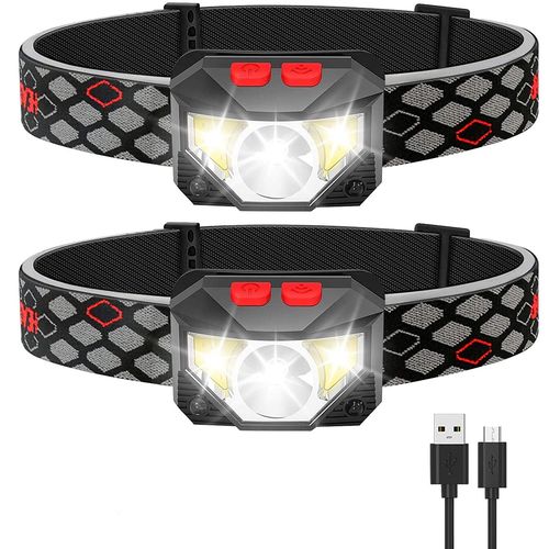 2pcs Lampe Frontale Led,Super Lumineux Capteur De Mouvement Lampe,Rechargeable Usb, Camping, Randonnée, Pêche, Travail