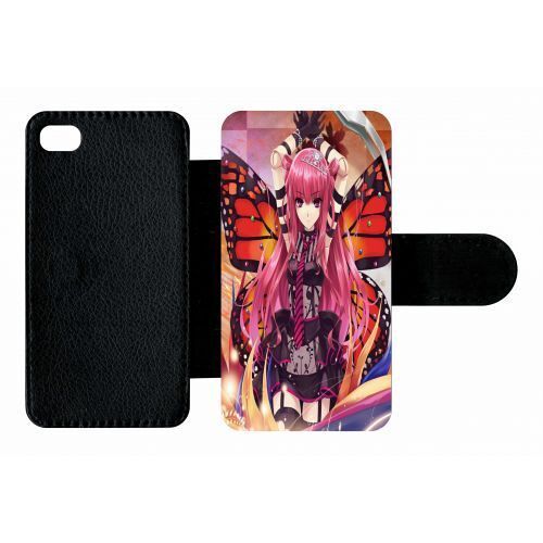Etui a rabat - Fille manga rose - compatible avec apple iPhone 4s - Simili-cuir - bord Noir